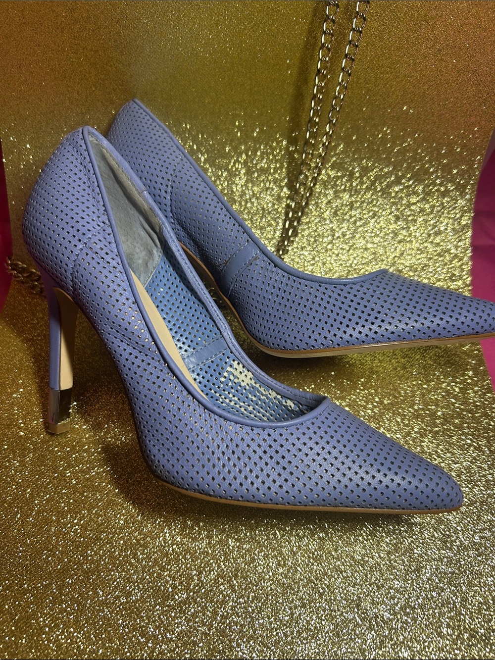 G by Guess Perforated Pointed-Toe Pumps in Lavender